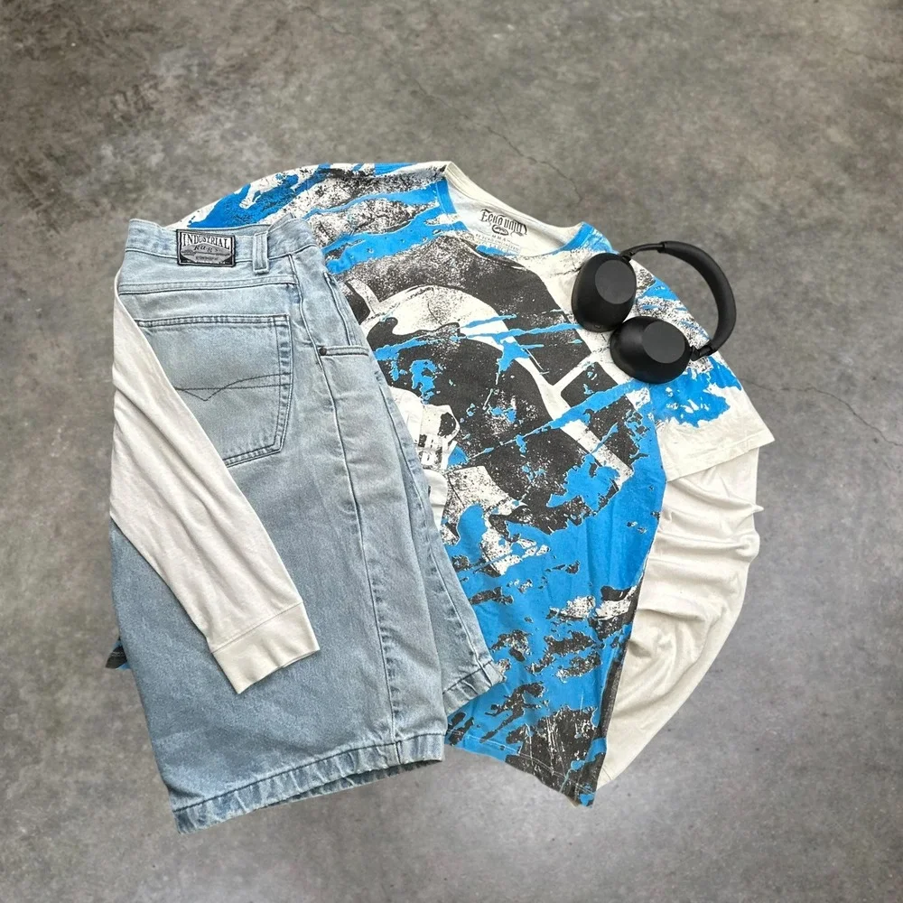 Vintage Ecko Unltd MMA T-Shirt XL Blue White All Over Print Y2K Dominate Graphic